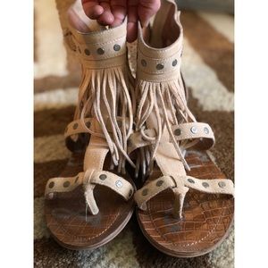 Same Edelman Gladiator Sandal with boho fringe.